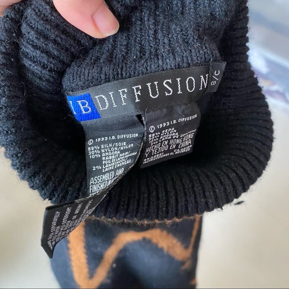 IB DIFFUSIONS Black & Brown Silk Blend Beaded Turtleneck Sweater Small - Picture 8 of 8